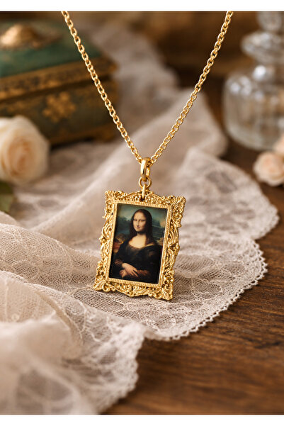 Atölye Myth El Yapımı Mona Lisa Gold Çerçeveli Özel Tasarım Kolye - Zarif ve ...