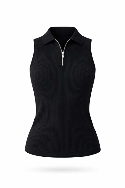 5in1Canpolat Μαύρο πλεκτό με λεπτομέρεια με μισό φερμουάρ 5170