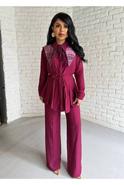 moneta boutique Γυναικείο πουκάμισο με πιέτες στη μέση και παντελόνι με φαρδι...