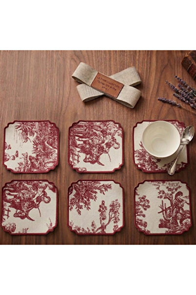 Solterra Design 6’lı Fransız Köylü Desenli Kokteyl Peçete, Bardak Altlığı Set...