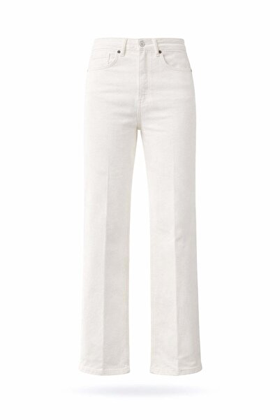 5in1Canpolat Εκρού Τζιν με ψηλή μέση και φαρδιά μπατζάκια