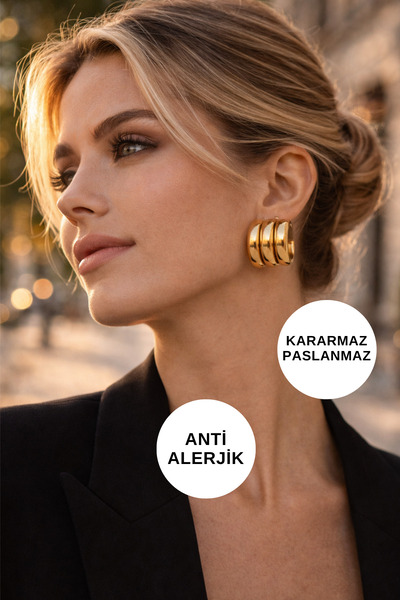 KAYOUBI Altın Renk Küpe Kararmaz Paslanmaz Anti-Alerjik Suya Dayanıklı Kadın ...