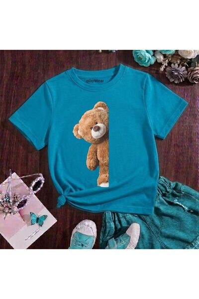 playwear Παιδικό unisex μπλουζάκι με στάμπα Half Bear, 100% βαμβακερό, με λαι...