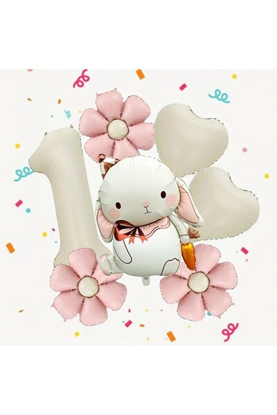 ÇITIPITISTORE Χαριτωμένο σετ γενεθλίων με θέμα το κουνέλι, με ροζ μπαλόνια σε...