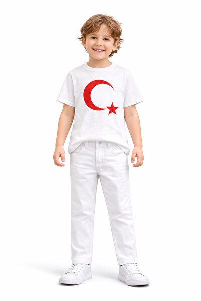 ues Set tricou alb cu mânecă scurtă și pantaloni albi pentru copii, cu imprim...