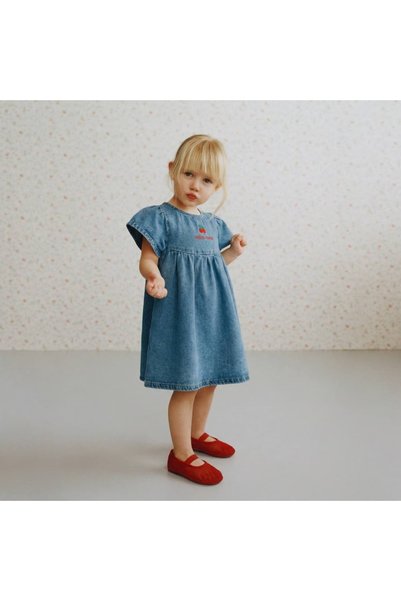 TINY BEAR Girl's Cherry Denim Dress