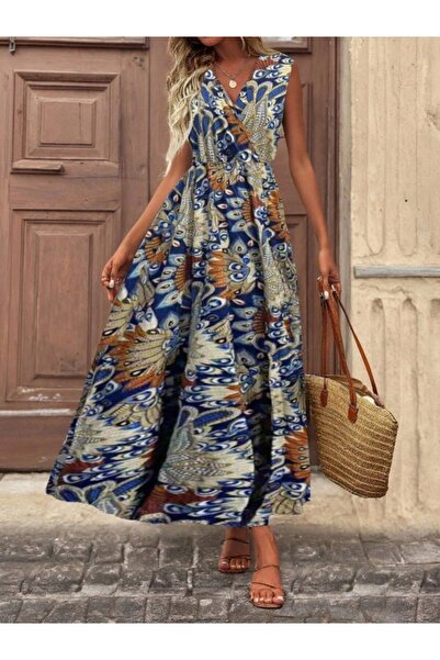 DRESSIFY WOMEN’S FASHION Γυναικείο φόρεμα με διπλό γιακά, μακρύ, με σχέδιο, χ...