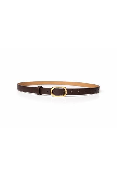 ELVEA Women's Thin Faux Leather Belt with Gold Buckle