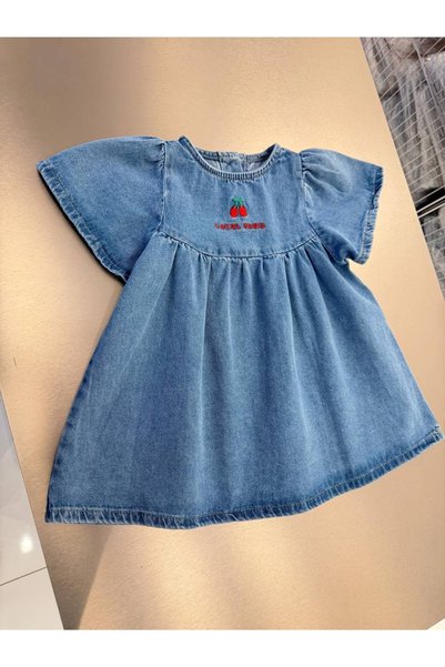 TINY BEAR Girl's Cherry Denim Dress