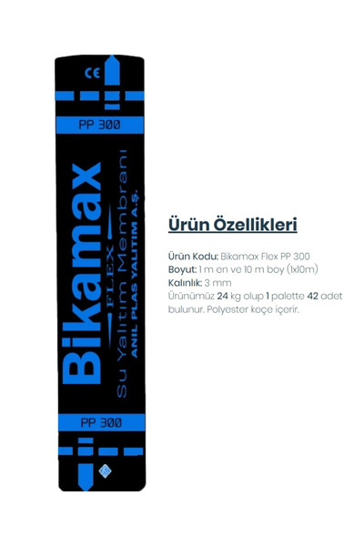 Btm Bikamax PP 300 Flex Rulo Membran, 3 mm, Polyester Keçeli, 1 Rulo=10 m2 KA...