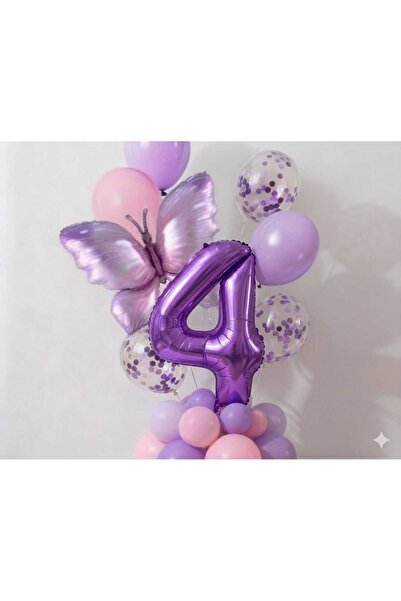 ÇITIPITISTORE Σετ μπαλόνια γενεθλίων με μωβ πεταλούδα και μωβ αριθμούς