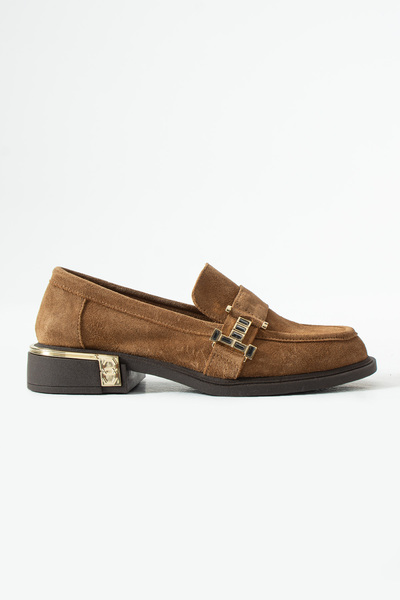 dericia shoes Velvet Hakiki Deri Taba Süet Günlük Rahat Kadın Loafer Ayakkabı