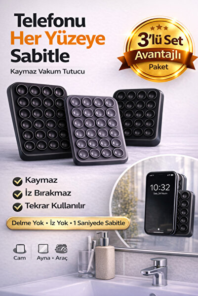 Q Aksesuar Telefonu Her Yüzeye Sabitleyen Silikon Vakum Tutucu – Kaymaz, İz B...