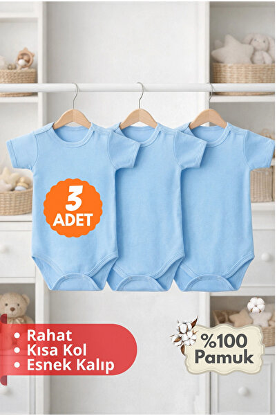 bebegum 2-12 Years Old 3-Piece Blue Baby Kids Bodysuit 100% Cotton Flexible F...