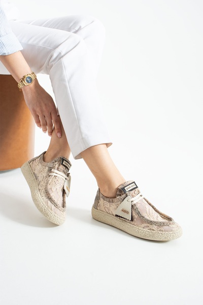 dericia shoes Rush Hakiki Deri Rahat Dantel Detaylı Tüllü Kadın Sneaker