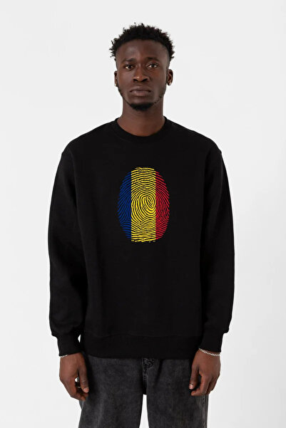 Tshirthane Ρουμανία Φούτερ με σχέδιο δακτυλικού αποτυπώματος σε μαύρο χρώμα γ...