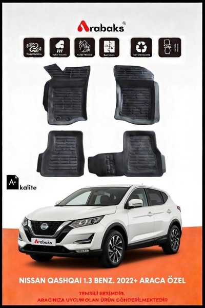 Arabaks NISSAN QASHQAI 1.3 BENZ. 2022+ ARACA ÖZEL 3D Havuzlu Oto Paspas 4 Par...
