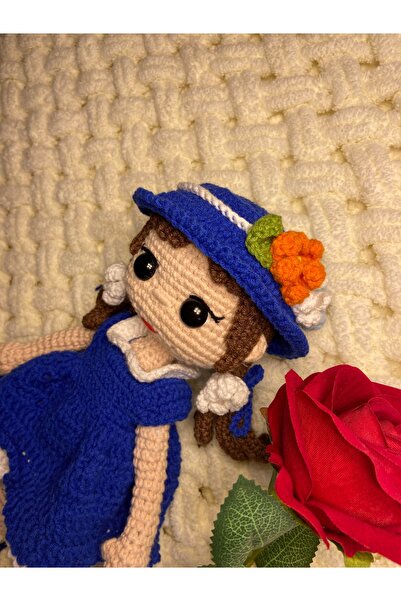 Amigurumi El Örgüsü Şapkalı Zarif Bebek - Saks Mavisi Elbiseli