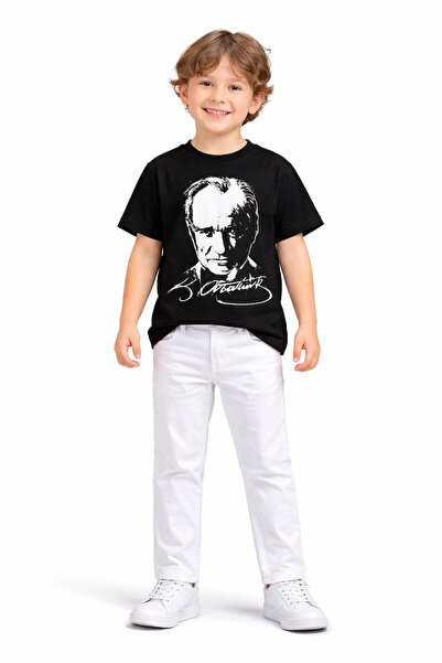 ues Σετ με κοντομάνικο μπλουζάκι και λευκό παντελόνι για αγόρια με στάμπα Ata...