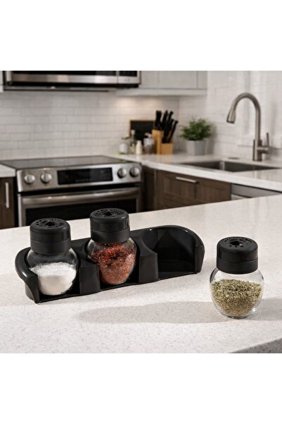 Padilon Modern 3-Piece Glass Spice Jar Set with Adjustable Lids Kitchen Spice...