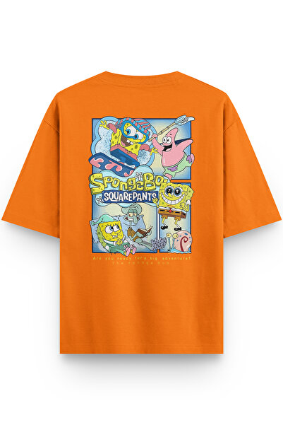 Overoz Women's / Men's Semi Oversize T-Shirt Sponge Back Printed Orange T-Shi...