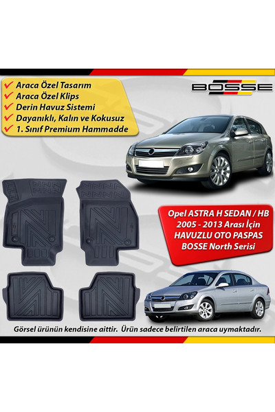 BOSSE North Opel Astra H Paspas Araca Özel 2004 - 2013 Derin Havuzlu 3D Paspa...