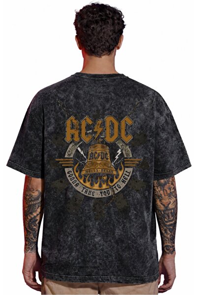 SEVBANO Tricou unisex supradimensionat, cu imprimeu pe spate, cu design AC DC...