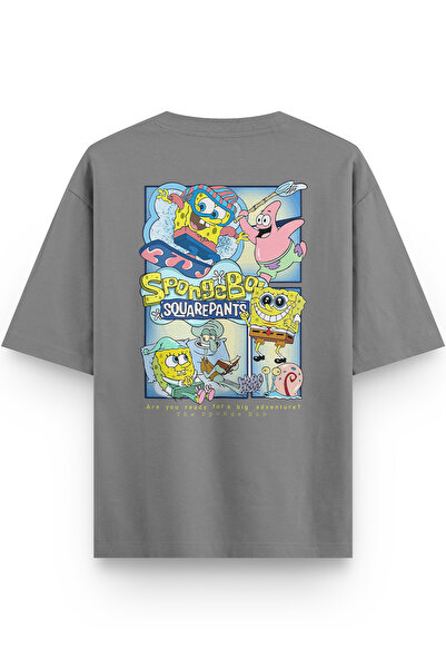 Overoz Women's / Men's Semi Oversize T-Shirt Sponge Back Printed Gray T-Shirt...