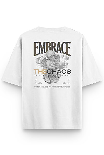 Overoz Women's / Men's Semi Oversize T-Shirt Melek Chaos Back Printed Red T-S...