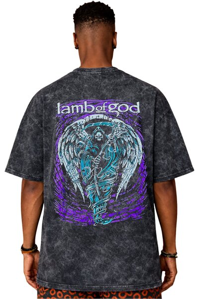 SEVBANO Tricou unisex supradimensionat cu imprimeu pe spate, cu design Lamb O...