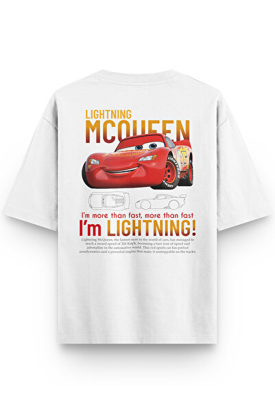 Overoz Women's / Men's Semi Oversize T-Shirt with Car Back Print White T-Shir...