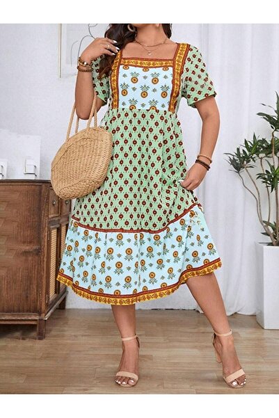 Iuliashop Rochie midi multicoloră Astor - Mărimi mari - 44