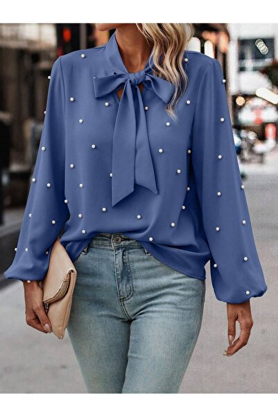 Iuliashop Bluza Dama Imka Albastra cu Perle - S