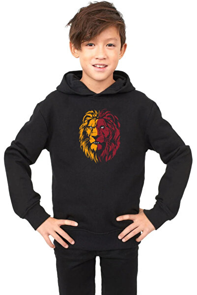 Tshirthane Жълто-червен лъв Черен детски суичър с качулка 3ip