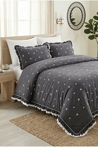 İK TEKSTİL Elora 100% Cotton Double Color Ruffled and Floral Embroidered 6 Pi...