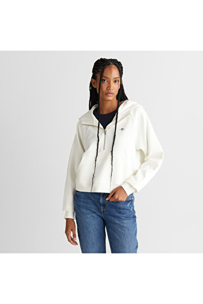 Gant Kadın Beyaz Regular Fit Kapüşonlu Sweatshirt