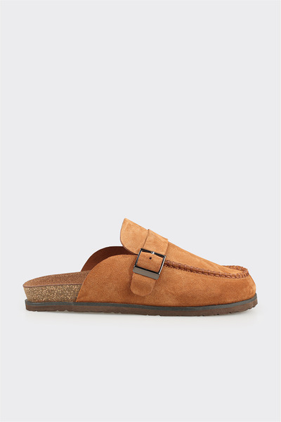 Elle Shoes Camel Deri Erkek Terlik