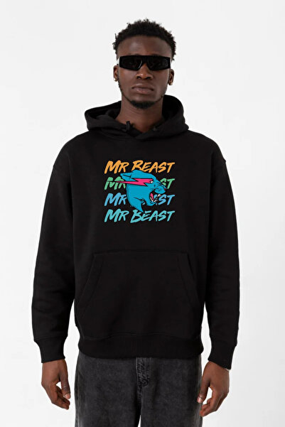 Tshirthane Ανδρικό φούτερ με κουκούλα Mr Beast Lettern Black 3ip