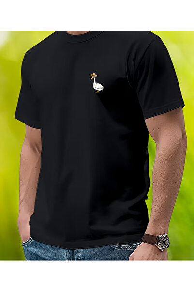 LİNA06 Hat-Wearing Goose Cotton Men's Short Sleeve Printed T-Shirt
