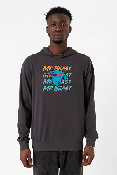 Tshirthane Ανδρικό κουκούλα 2 κλωστών Mr Beast Lettern Smoked