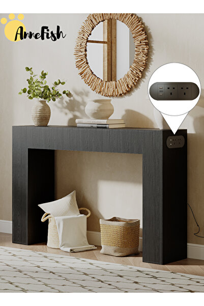 AnneFish 140*30*90cm Console Table with Power Outlet Rectangular Sofa Table E...