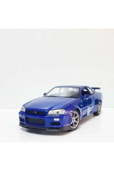 WELLY 1/24 ÖLÇEK MARKA LİSANSLI NİSSAN SKYLİNE GTR R34 MAVİ RENK 17CM 18 CM O...