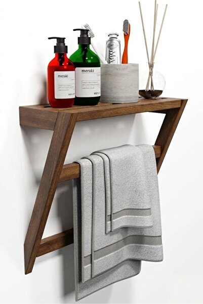 Ev dekka Matkap Gerektirmeyen Ahşap Banyo Rafı Ve Havluluk - 50x40 cm - Yapış...
