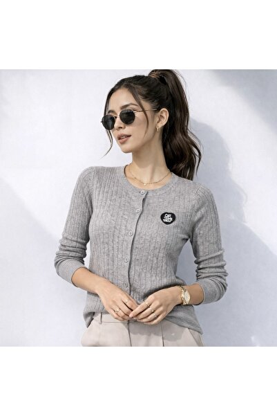 FASHION Casual Slim Fit Ribbed Button-Down Knit Cardigan for Women