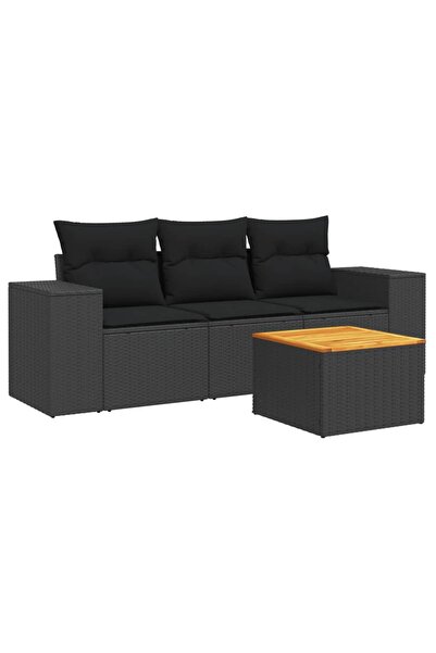 vidaxl Set mobilier de grădină cu perne, 4 piese, negru, poliratan