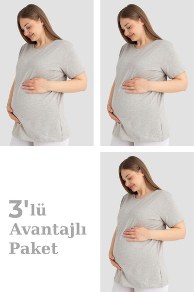 Arma Yıldız Βαμβακερό κοντομάνικο μπλουζάκι εγκυμοσύνης σε γκρι χρώμα, πακέτο...