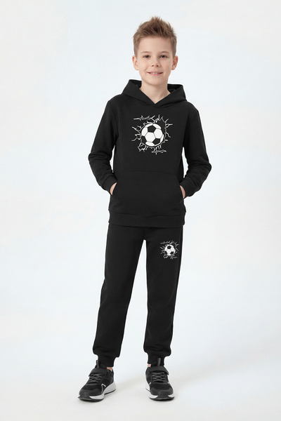 FYK KİDS Σετ αθλητικής φόρμας για αγόρια με κουκούλα, τσέπες καγκουρό και λεπ...