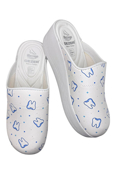 GEZER Saboti medical clogs for women, sanitary, dentist print, leather, 37 EU...