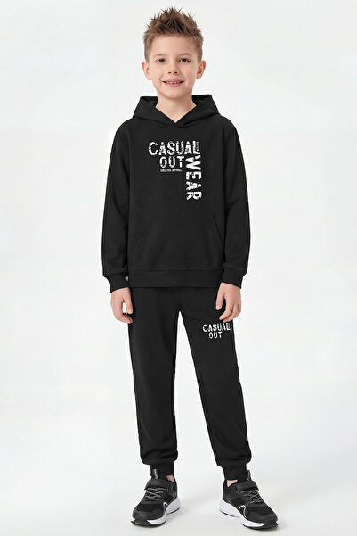 FYK KİDS Σετ φόρμας για αγόρια με κουκούλα και τσέπες καγκουρό, με λεπτομέρει...