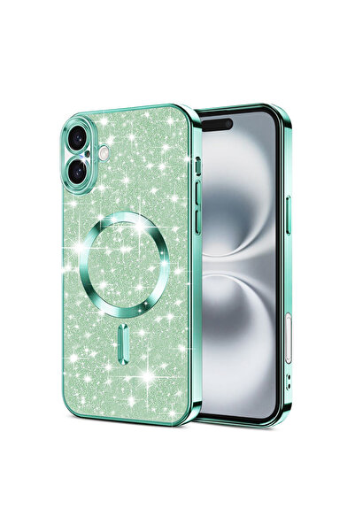 Stef's Cat Husa pentru iPhone 16, Stef's Cat, Luxury Glitter MagSafe, verde d...